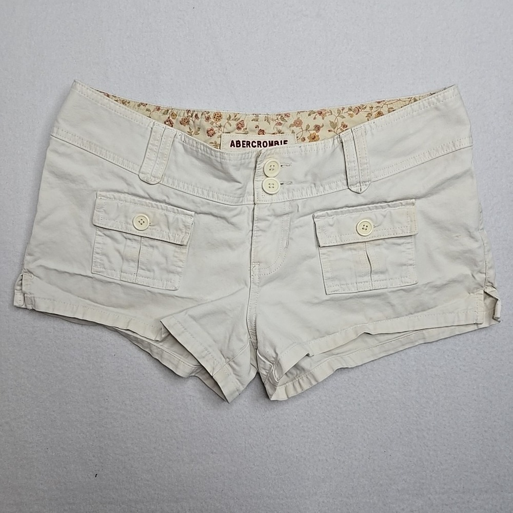 VTG Abercrombie Y2K Micro‎ Mini Shorts Sz 8 Low Rise Khaki Utility Cargo AF